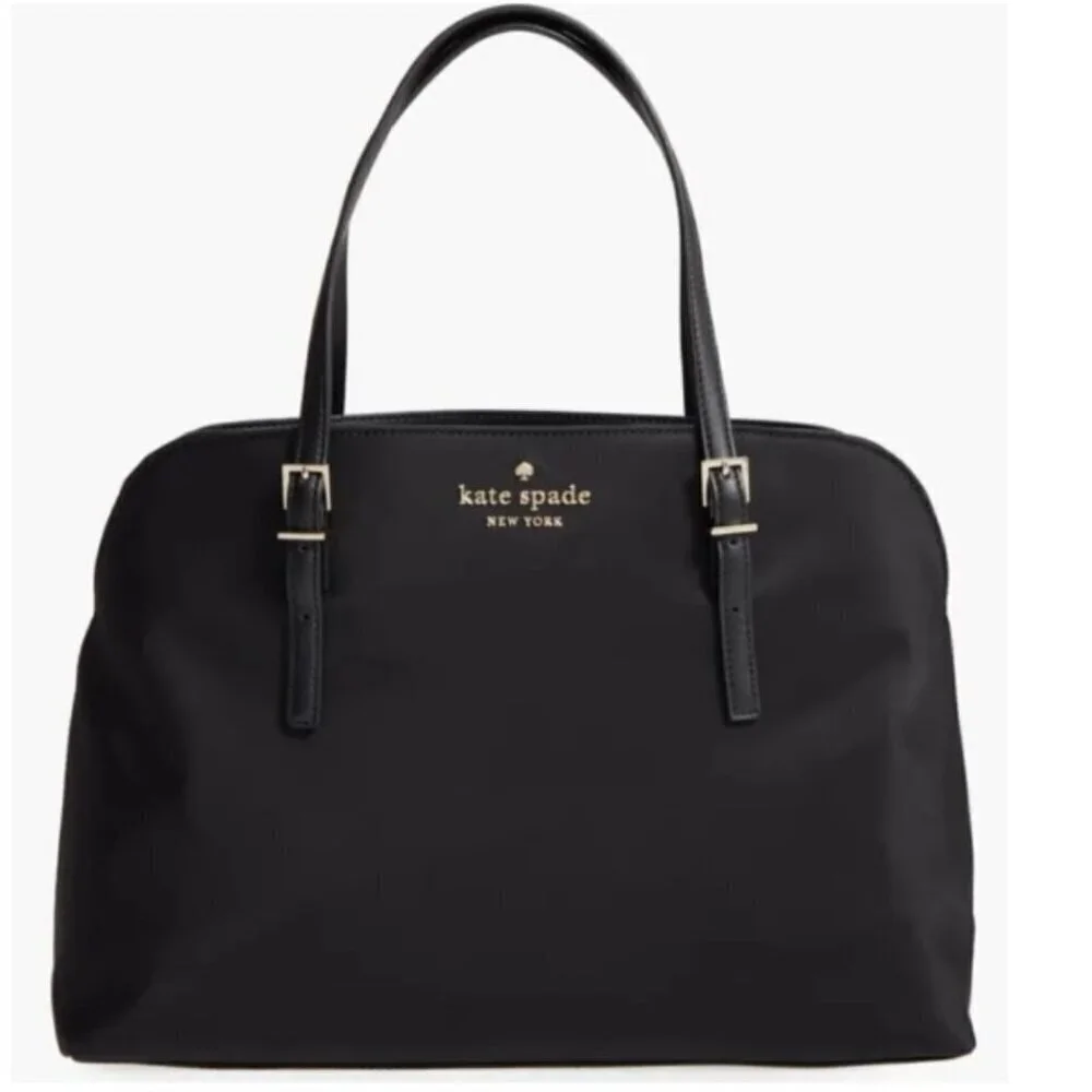Kate Spade Large Laptop Tote Womens Black Nylon Leather Shoulder Bag Marybeth
